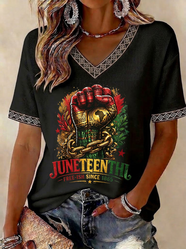 Women's Juneteenth 1865 Printed V-neck T-shirt