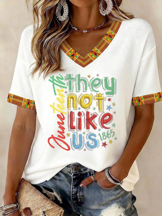Women's Juneteenth They Not Like Us Printed V-neck T-shirt