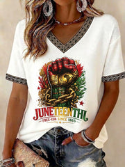 Women's Juneteenth 1865 Printed V-neck T-shirt