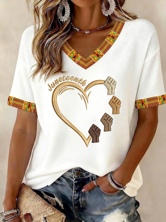 Women's Juneteenth 1865 Printed V-neck T-shirt