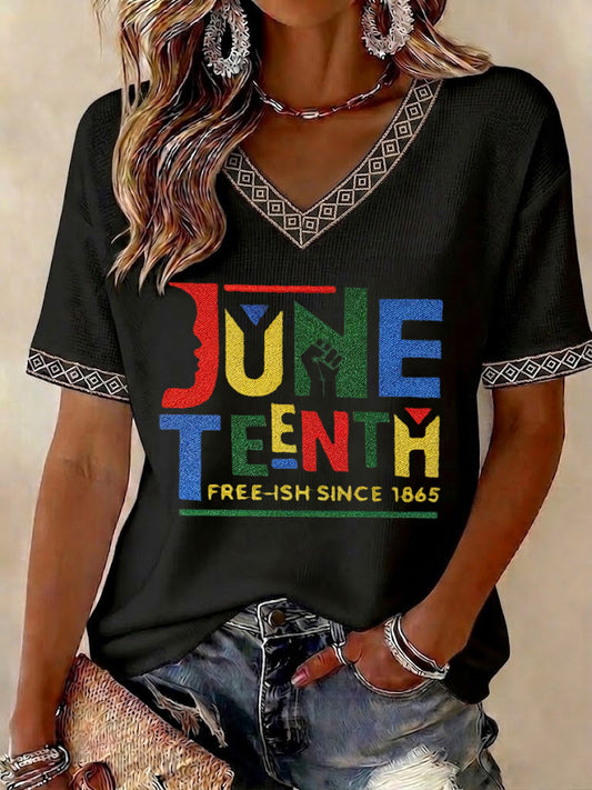 Women's Juneteenth 1865 Printed V-neck T-shirt