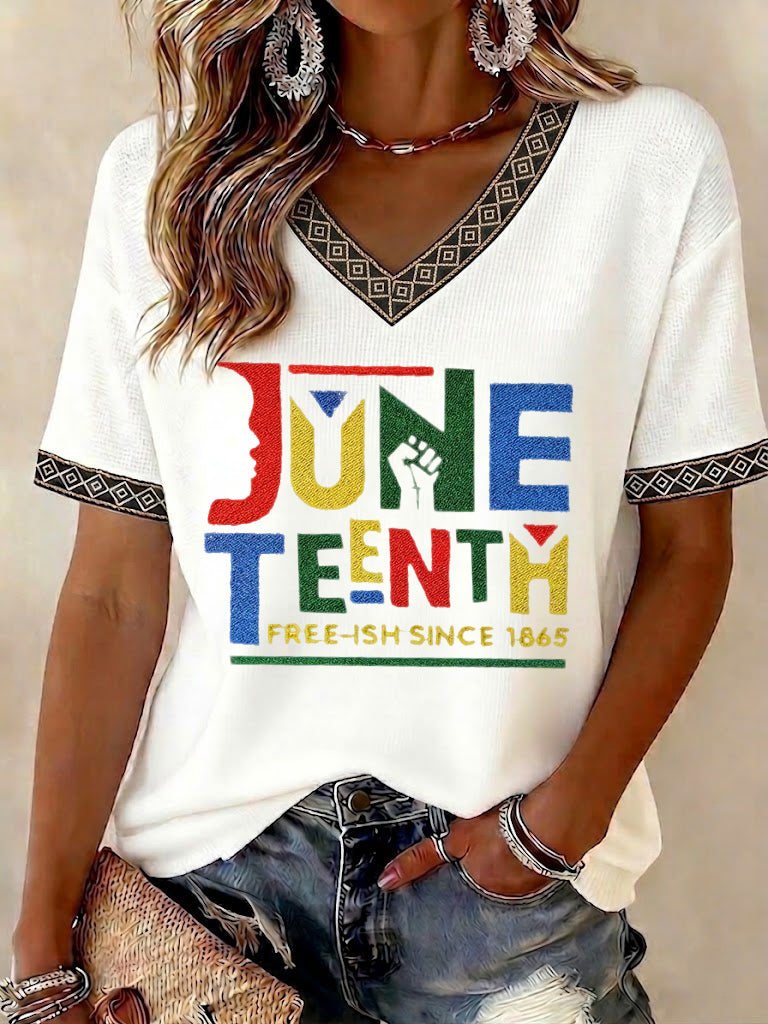 Women's Juneteenth 1865 Printed V-neck T-shirt