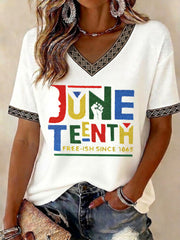 Women's Juneteenth 1865 Printed V-neck T-shirt