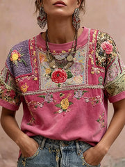 Women's Pink Floral Print Casual T-Shirt