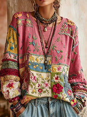 Women's Pink Floral-Print Casual Sweatshirt