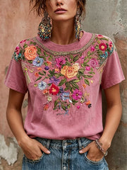 Women's Breast Cancer Awareness Pink Floral Art Printed T-Shirt