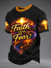 Men's Christian Cross Faith Over Fear  Print Short Sleeve T-shirt