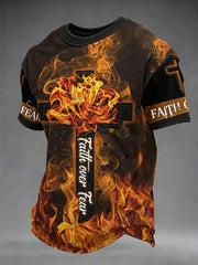 Men's Christian Cross Faith Over Fear Print Short Sleeve T-shirt