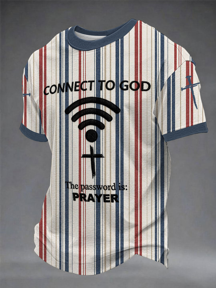 Men's "Connect To God,The Password IS Prayer" Print Casual T-Shirt