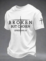Men's Christian Cross Broken But Chosen Print Tee