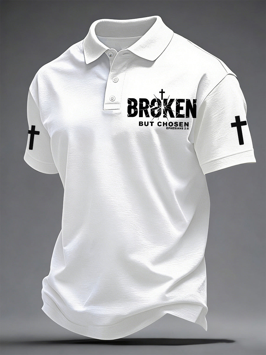 Men's Christian Cross Broken But Chosen Print Polo