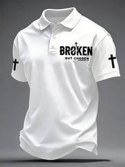 Men's Christian Cross Broken But Chosen Print Polo