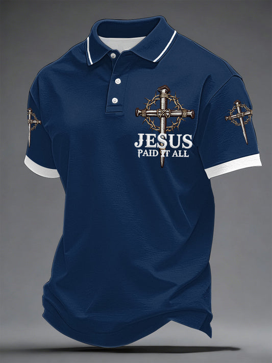 Men's Jesus Paid It All Cross Print Casual Polo