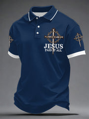 Men's Jesus Paid It All Cross Print Casual Polo