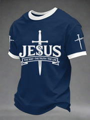 Men's Jesus The Way The Truth The Life Print Casual Tee