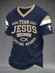 Men's Team Jesus Lifetime Member Print Casual V-Neck Tee