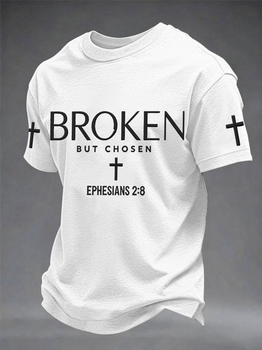 Men's Christian Cross Broken But Chosen Print Tee