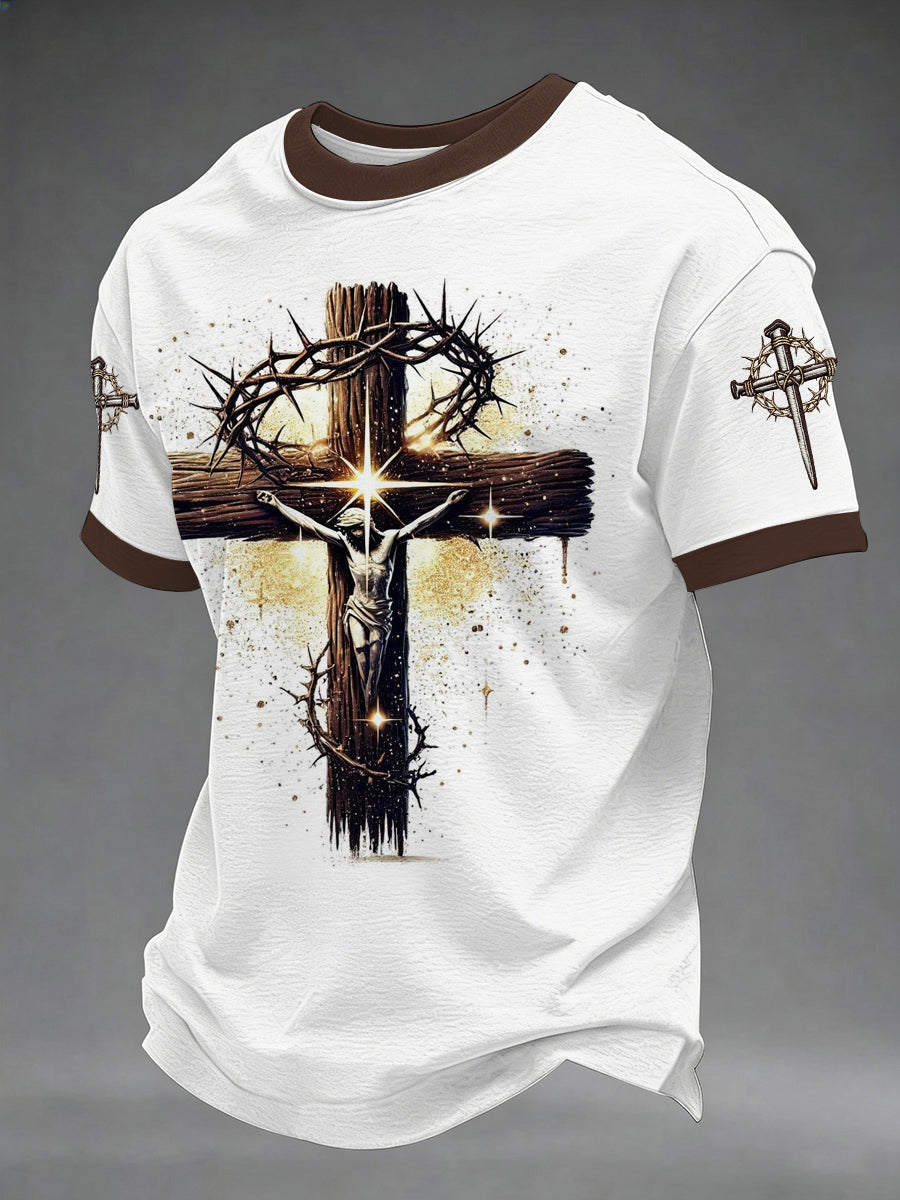 Men's Jesus Cross Print Casual Tee