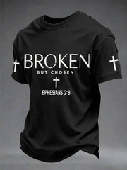 Men's Christian Cross Broken But Chosen Print Tee