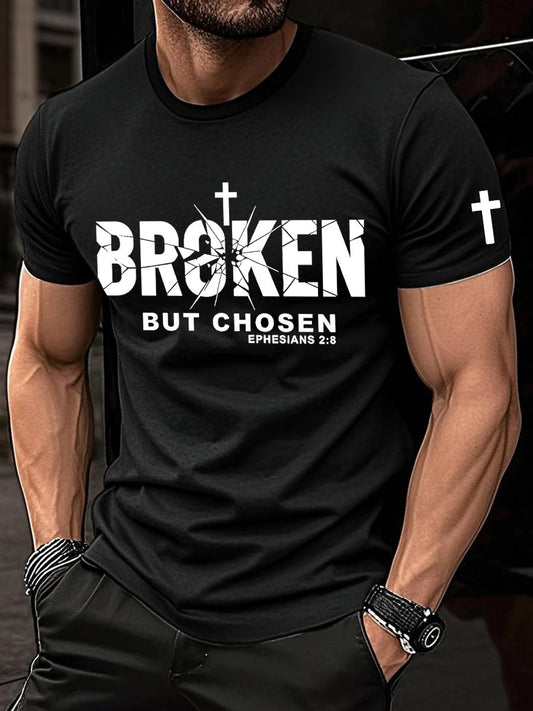 Men's Christian Cross Broken But Chosen Print Tee