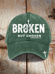 Unisex Christian Cross Broken But Chosen Print Hat