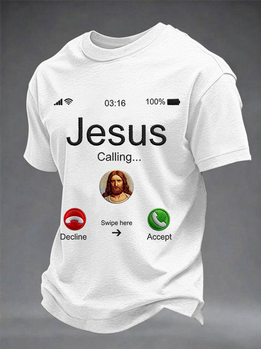 Men's Funny Christian Jesus Calling Print Casual Tee