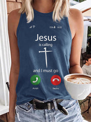 Women's Funny Christian Jesus Is Calling And I Must Go Print Casual Vests
