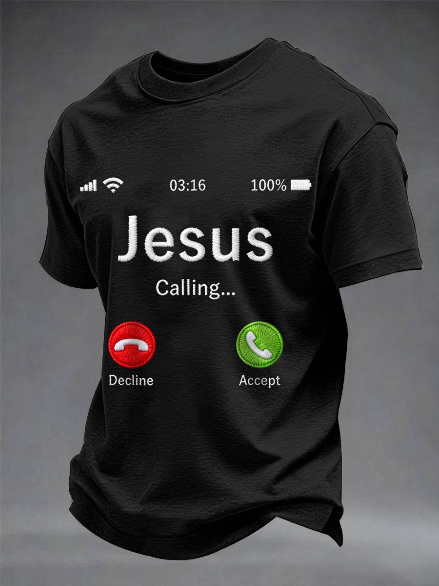 Men's Funny Christian Jesus Calling Print Casual Tee