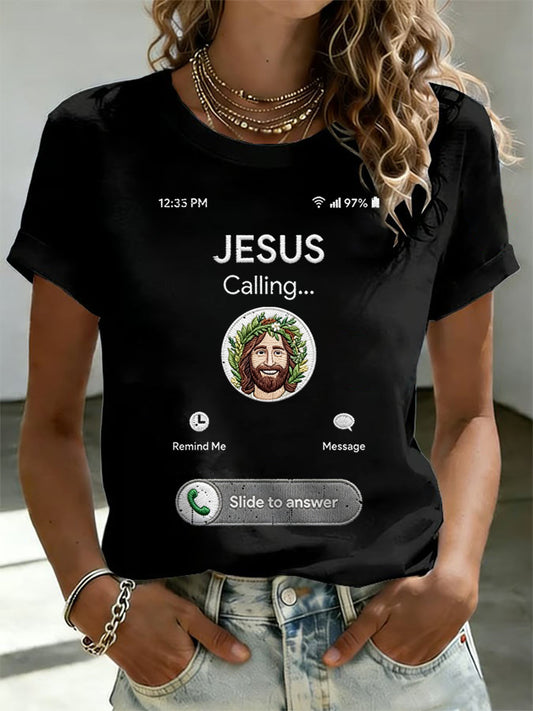 Women's Funny Christian Jesus Calling Print Casual Tee