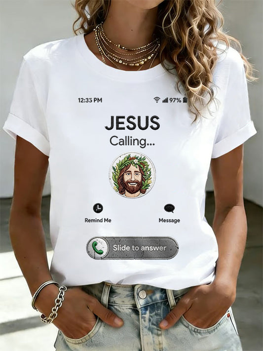 Women's Funny Christian Jesus Calling Print Casual Tee