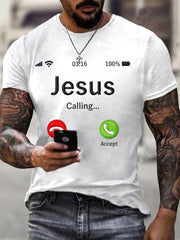Men's Funny Christian Jesus Calling Print Casual Tee