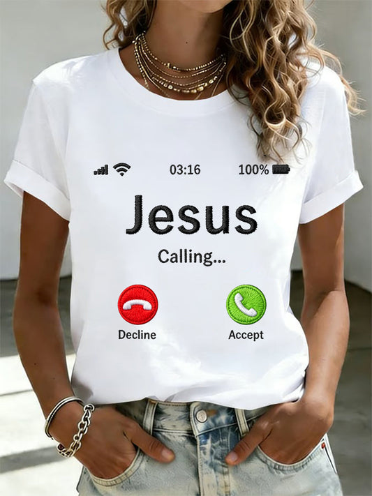 Women's Funny Christian Jesus Calling Print Casual Tee