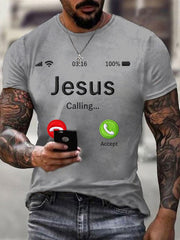 Men's Funny Christian Jesus Calling Print Casual Tee