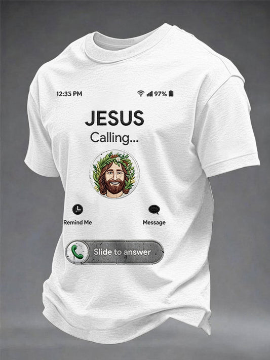 Men's Funny Christian Jesus Calling Print Casual Tee