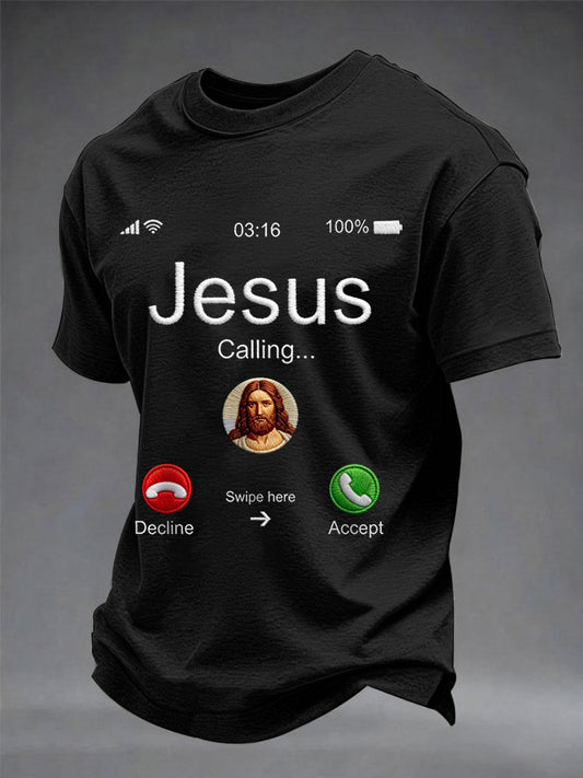 Men's Funny Christian Jesus Calling Print Casual Tee