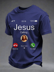 Men's Funny Christian Jesus Calling Print Casual Tee