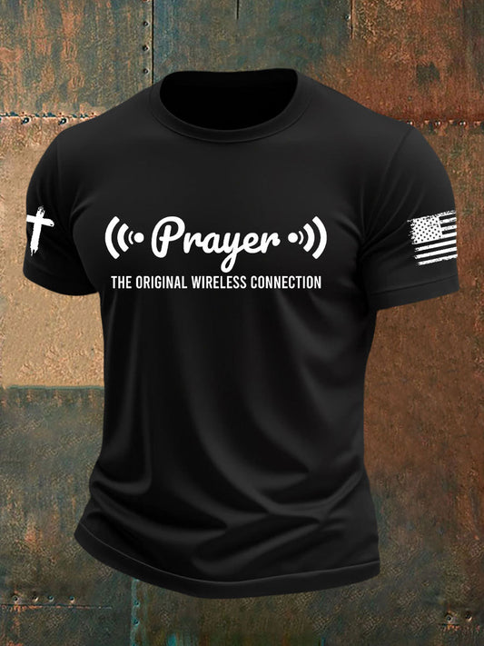 Men's Prayer The Strongest Wireless Connection Printed Casual T-Shirt