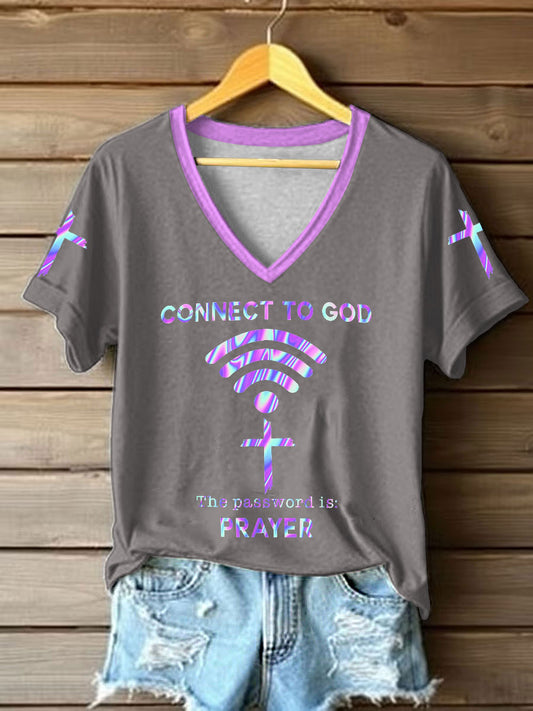 Women's "Connect To God,The Password IS Prayer" Print Casual short-sleeved T-shirt