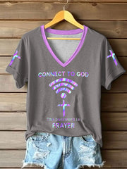 Women's "Connect To God,The Password IS Prayer" Print Casual short-sleeved T-shirt