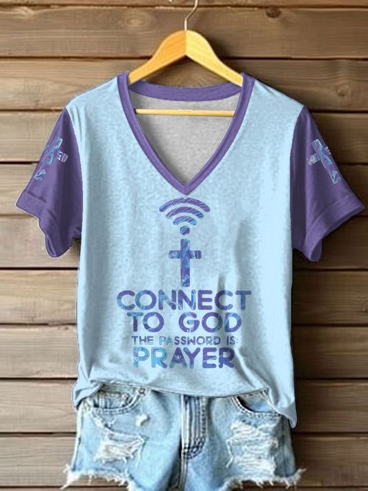 Women's "Connect To God,The Password IS Prayer" Print Casual short-sleeved T-shirt