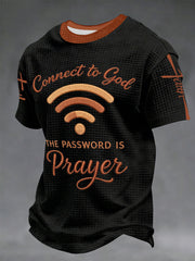 Men's "Connect To God,The Password IS Prayer" Print Casual Waffle Short Sleeve