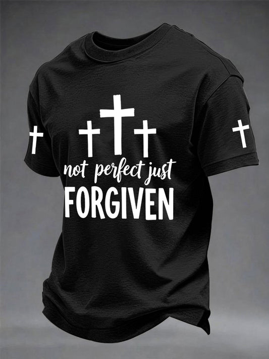 Men's Christian Cross Not Perfect Just Forgiven Print Tee