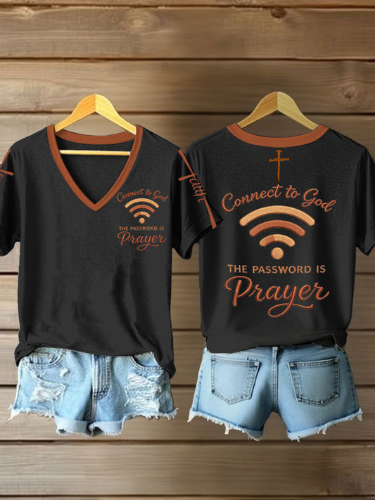 Women's "Connect To God,The Password IS Prayer" Print Casual short-sleeved T-shirt