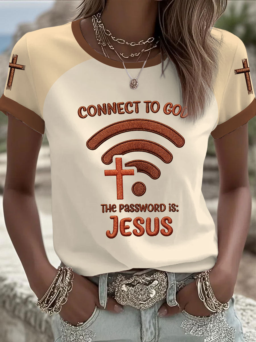 Women's "Connect To God,The Password IS Jesus" Print Casual T-shirt