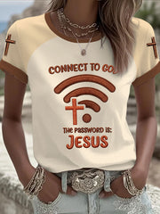 Women's "Connect To God,The Password IS Jesus" Print Casual T-shirt