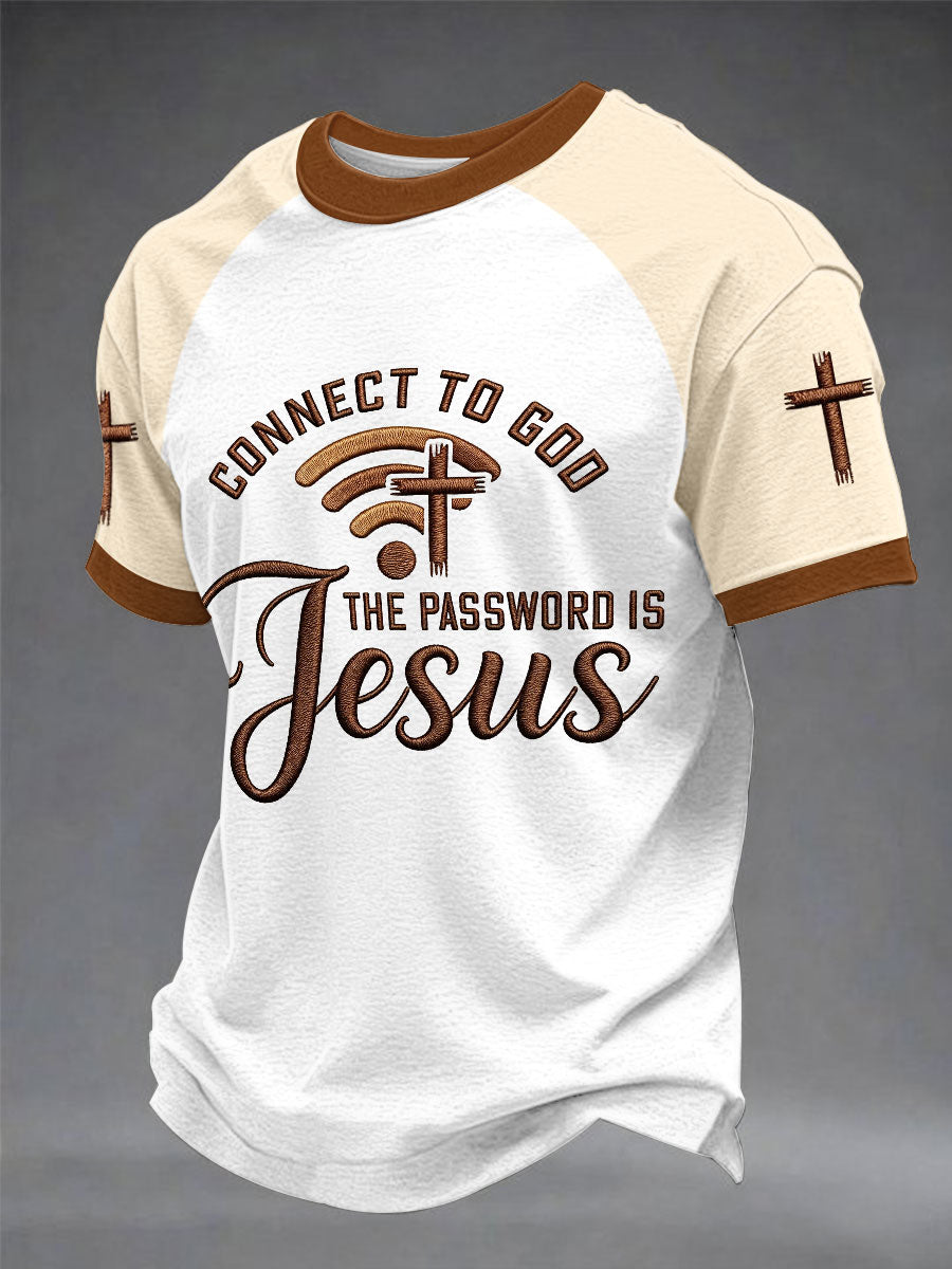 Men's "Connect To God,The Password IS Jesus" Print Casual T-shirt