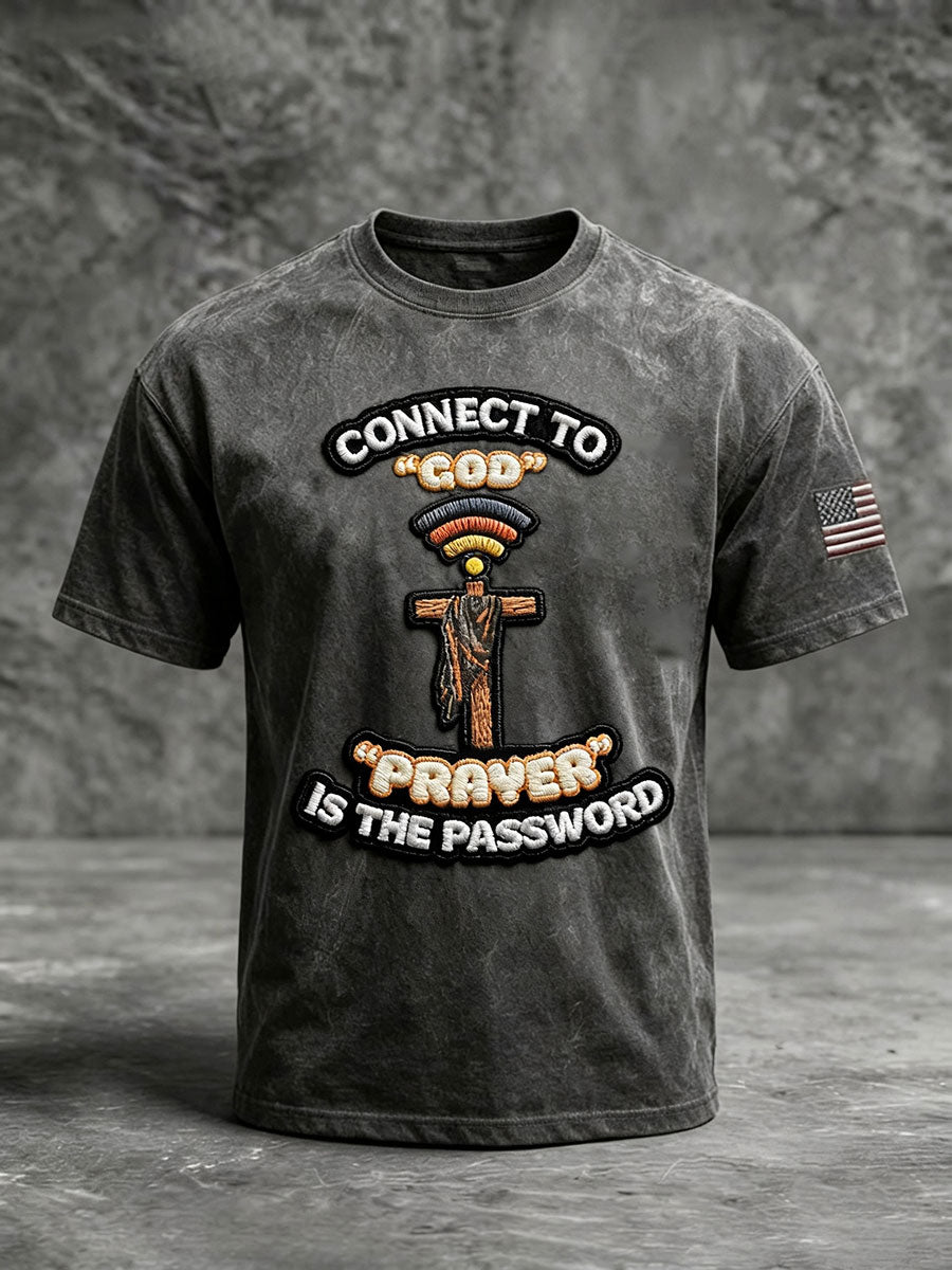 Men's "Connect To God,The Password IS Prayer" Print Casual T-Shirt