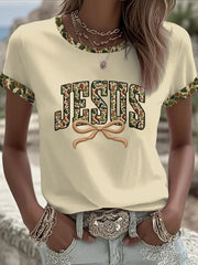 Women's Camouflage Jesus Print Casual T-shirt