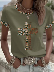 Women's Camouflage Cross Print Casual T-shirt