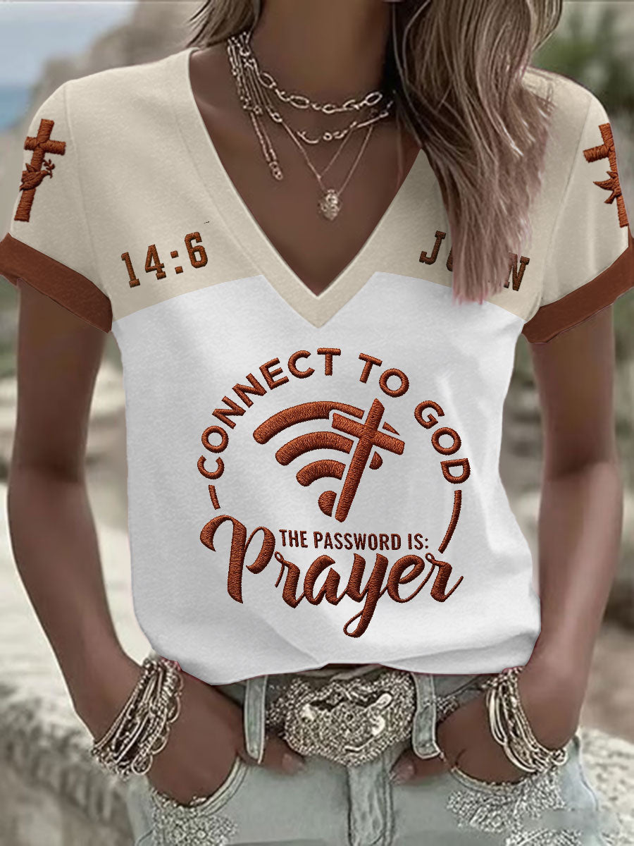 Women's "Connect To God,The Password IS Prayer" Print Casual short-sleeved T-shirt